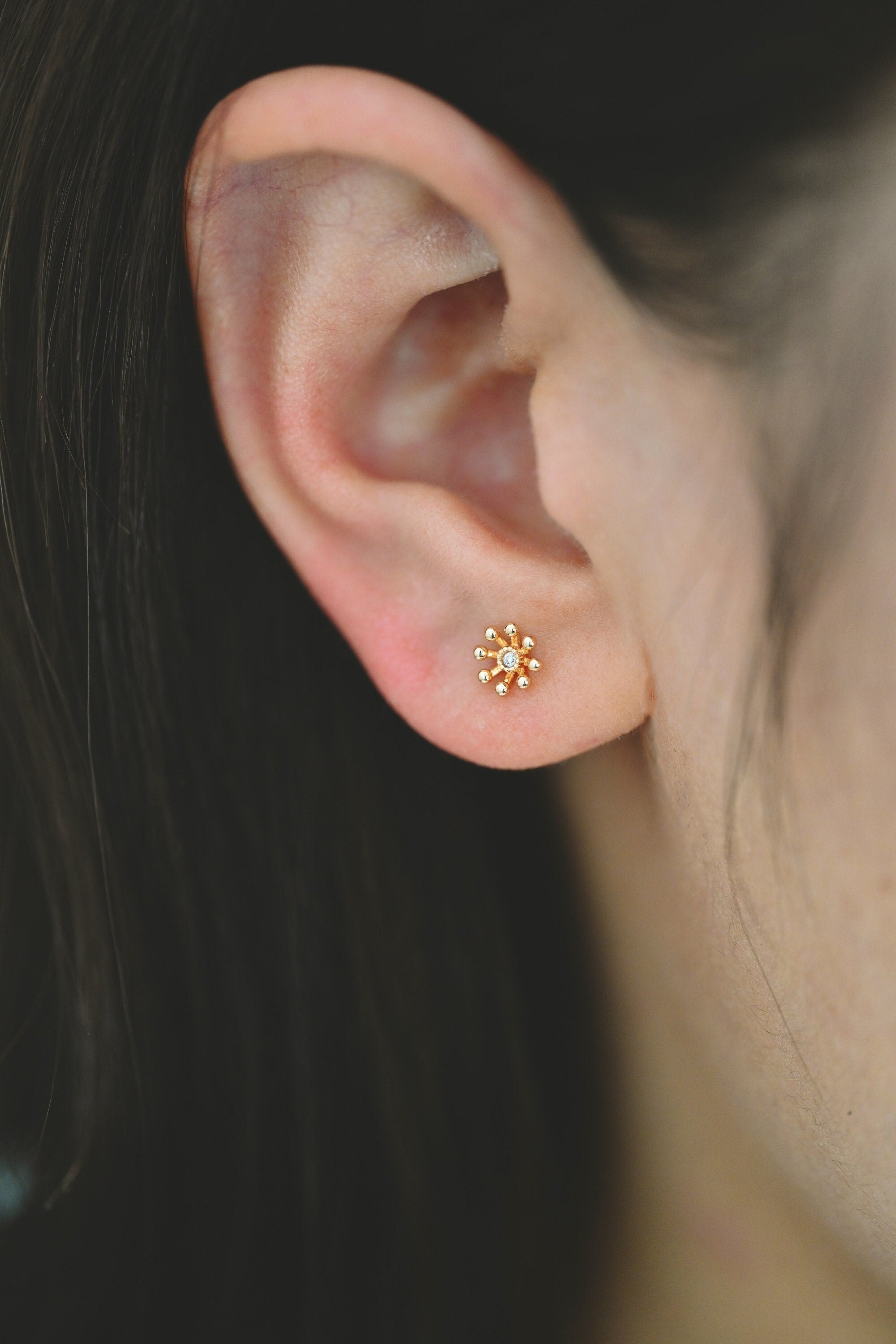 10pcs CZ Pave Gold Flower Earring, Gold Plated Brass, Jewelry Making, Diy Material, Jewelry Supplies (GB-3381-C)